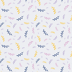 Scattered leaves on lilac background. Pattern for fabric, wrapping, textile, wallpaper, apparel. Vector illustration
