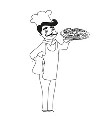 chef with pizza - doodle Illustration