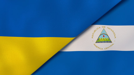 The flags of Ukraine and Nicaragua. News, reportage, business background. 3d illustration