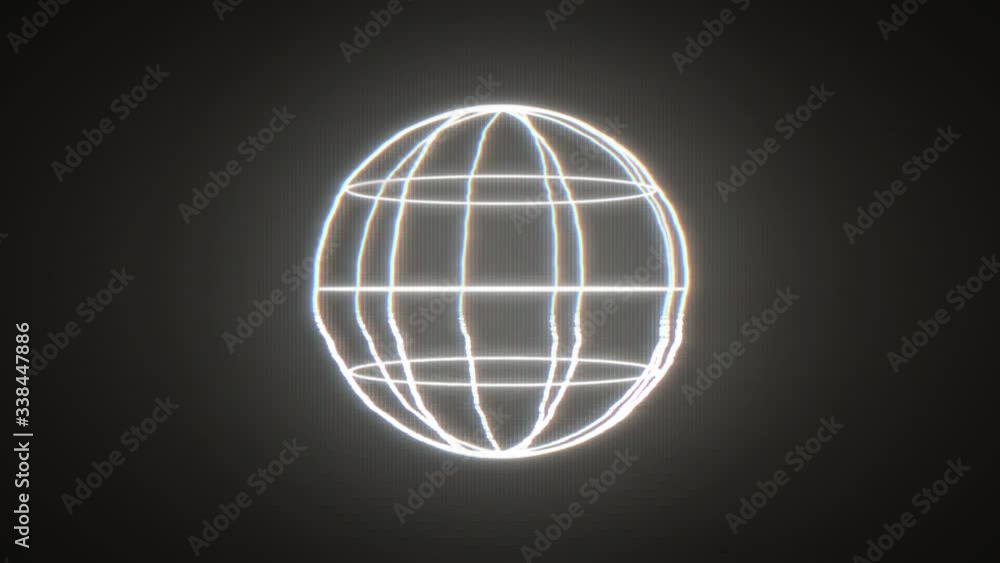 Poster wireframe sphere box with glitch vintage fx/ 4k animation of an abstract minimal background with out