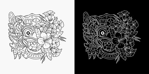 Barong Rangda monoline Tattoo Illustration Design, monoline design	