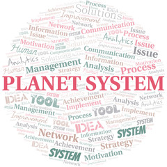Planet System typography vector word cloud.