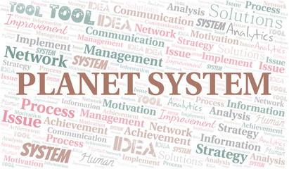 Planet System typography vector word cloud.