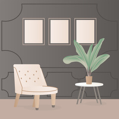 Living room modern interior. Vector illustration.