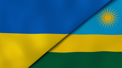 The flags of Ukraine and Rwanda. News, reportage, business background. 3d illustration