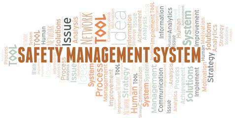 Fototapeta premium Safety Management System typography vector word cloud.