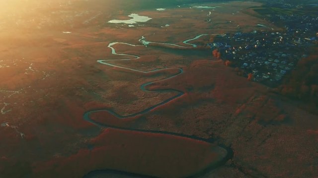 Aerial shot - The River Seret in west part of Ukraine