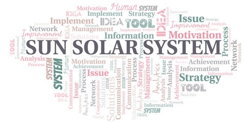 Sun Solar System typography vector word cloud.