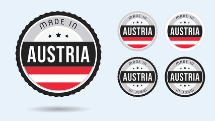 Fototapeta na wymiar Made in Austria. Set of labels and badges. Merchandise tag with Austrian flag.