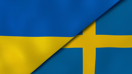 The flags of Ukraine and Sweden. News, reportage, business background. 3d illustration