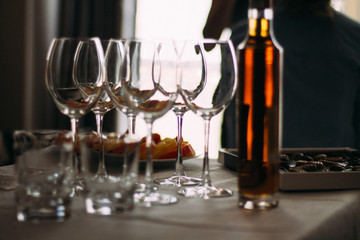 wine glasses and bottle