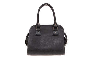 Black leather elegant women bag. Fashionable female handbag, isolated