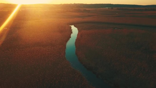 Aerial shot - The River Seret in west part of Ukraine