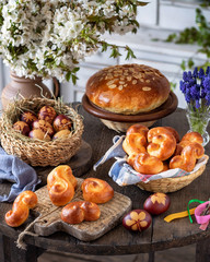Fototapeta na wymiar Jidasky or jidase and mazanec - traditional Czech sweet Easter pastry made of yeast dough