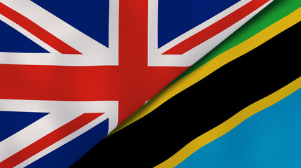 The flags of United Kingdom and Tanzania. News, reportage, business background. 3d illustration