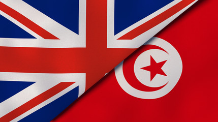 The flags of United Kingdom and Tunisia. News, reportage, business background. 3d illustration