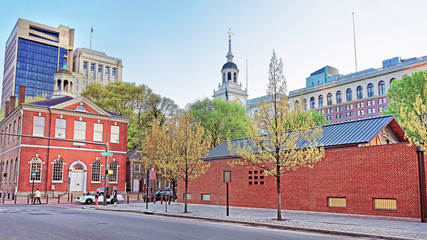 Old City Hall and Independence Hall of Philadelphia in evening