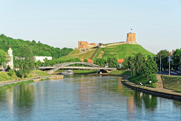 Fototapeta na wymiar Upper Castle and Neris River at the Mindaugas Bridge