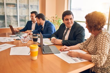 Business lawyers workers meeting at law firm office. Professional executive partners working on finance strategry at the workplace