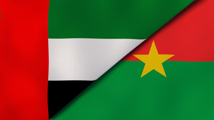 The flags of United Arab Emirates and Burkina Faso. News, reportage, business background. 3d illustration