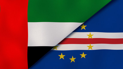 The flags of United Arab Emirates and Cape Verde. News, reportage, business background. 3d illustration