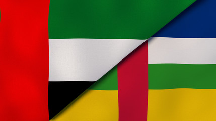 Obraz premium The flags of United Arab Emirates and Central African Republic. News, reportage, business background. 3d illustration
