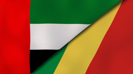 Obraz premium The flags of United Arab Emirates and Congo. News, reportage, business background. 3d illustration