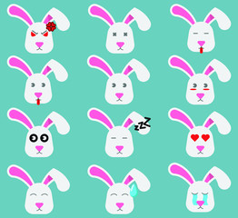 Emoji set of cute rabbit in flat design