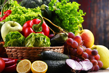 Composition with assorted organic vegetables and fruits