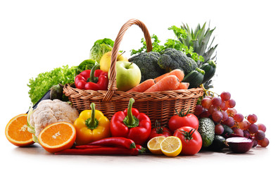 Composition with assorted organic vegetables and fruits