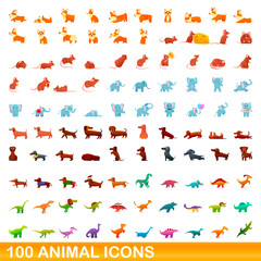 100 animal icons set. Cartoon illustration of 100 animal icons vector set isolated on white background