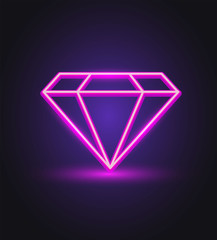 neon diamond icon on dark background