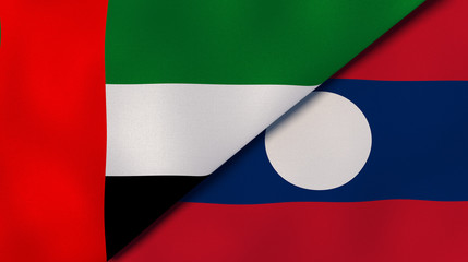 Obraz premium The flags of United Arab Emirates and Laos. News, reportage, business background. 3d illustration