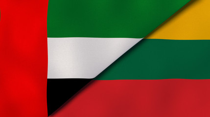 The flags of United Arab Emirates and Lithuania. News, reportage, business background. 3d illustration