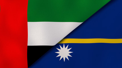 The flags of United Arab Emirates and Nauru. News, reportage, business background. 3d illustration