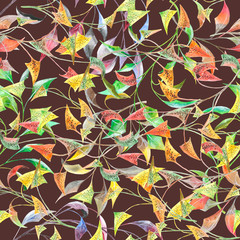Colorful watercolor branches on purple background: tender seamless pattern, floral wallpaper design and textile print.
