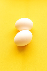 Two eggs on isolated yellow background