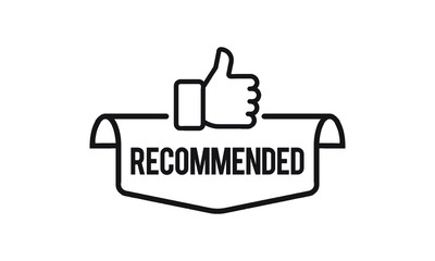 Recommended icon. Good, best or great choice. Vector line banner with text and thumb up