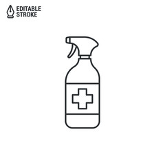 Disinfectant Spray Icon. Bottle With Sanitizer Isolated On White Background. Concept Of Antibacterial Sanitizer Spray. Outline Vector Icon With Editable Strokes