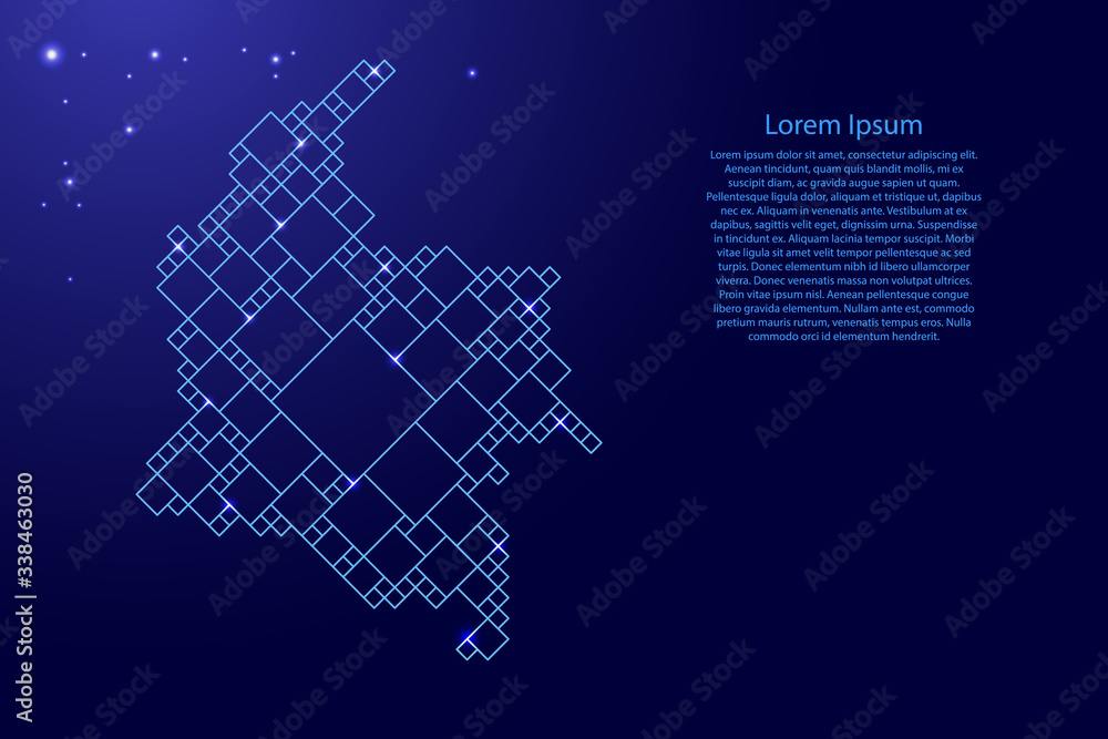 Aufkleber colombia map from blue pattern from a grid of squares of different sizes and glowing space stars. ve