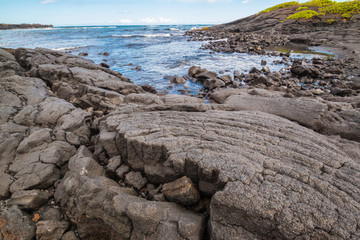 Tide Pools Surrounded By Pahoehoe Lava On Punalu'u Beach,Hawaii, Hawaii, USA