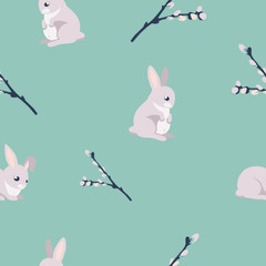 Vector seamless pattern with easter rabbits. Suitable for wrapping paper, fabric or web background design