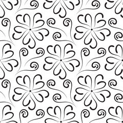 Vintage floral seamless pattern. Black and white flowers background.