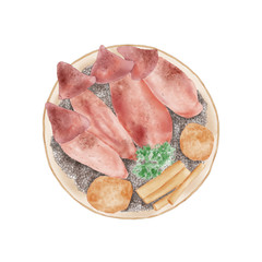 Watercolor Illustration of Japanese Cuttlefish Bento