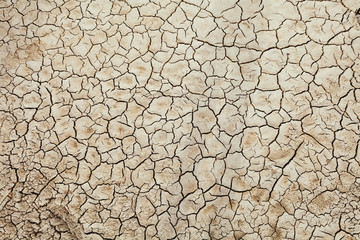 Cracks in the earth in rural areas. Ground texture background. Dry soil abstract photo. Mosaic pattern