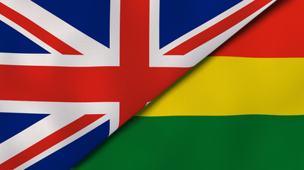 The flags of United Kingdom and Bolivia. News, reportage, business background. 3d illustration