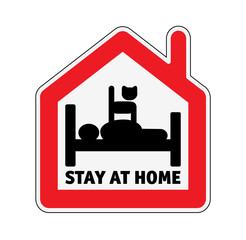 Sign icon stay home men in bed with cat