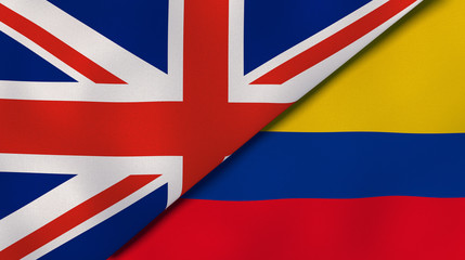 The flags of United Kingdom and Colombia. News, reportage, business background. 3d illustration