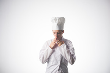 Chef woman. Isolated over white background