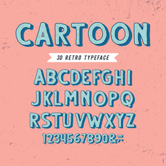 "CARTOON". Original 3d Alphabet. Retro Typeface. Vector Illustration.